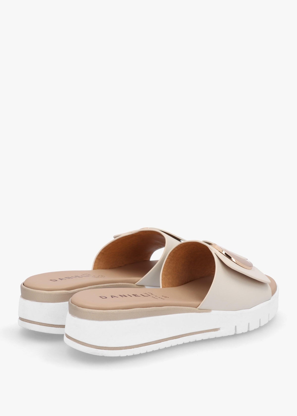 Romoon Beige Leather Circle Moon Mules