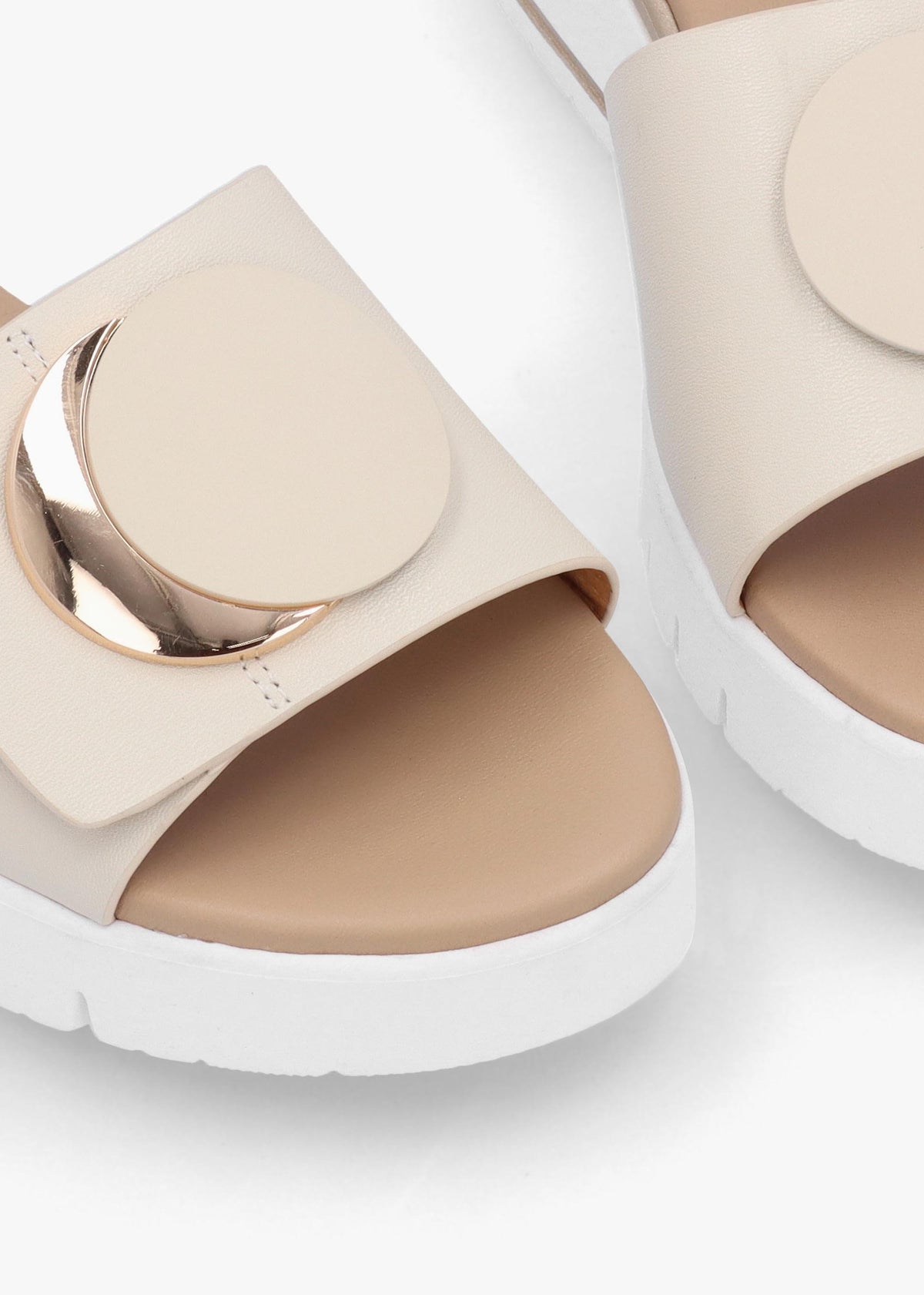 Romoon Beige Leather Circle Moon Mules