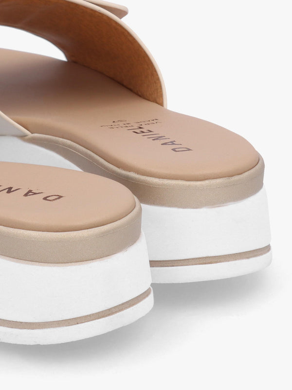 Romoon Beige Leather Circle Moon Mules