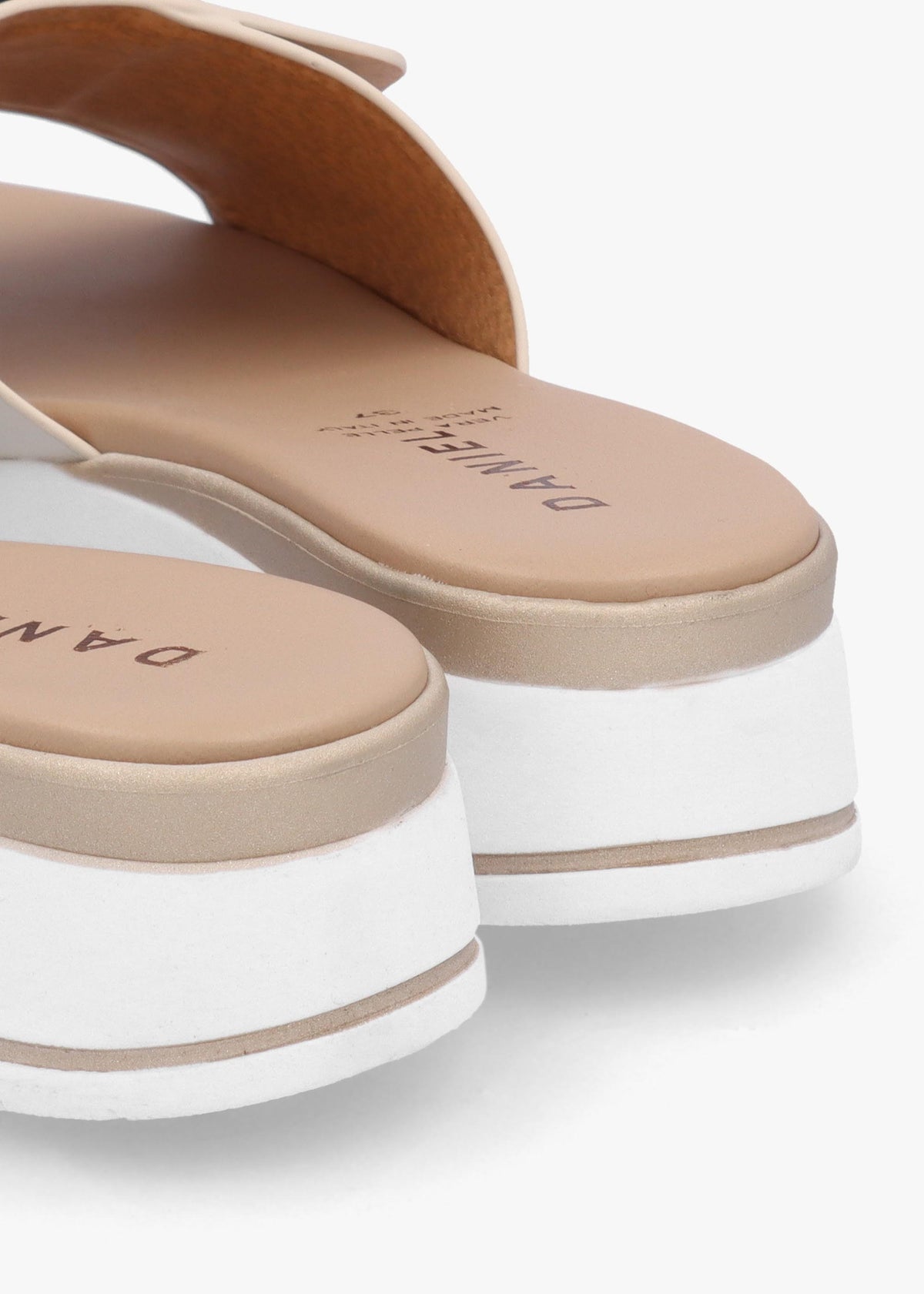 Romoon Beige Leather Circle Moon Mules
