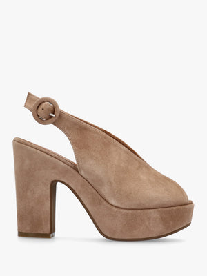 Solay Beige Suede Platform Heeled Sandals