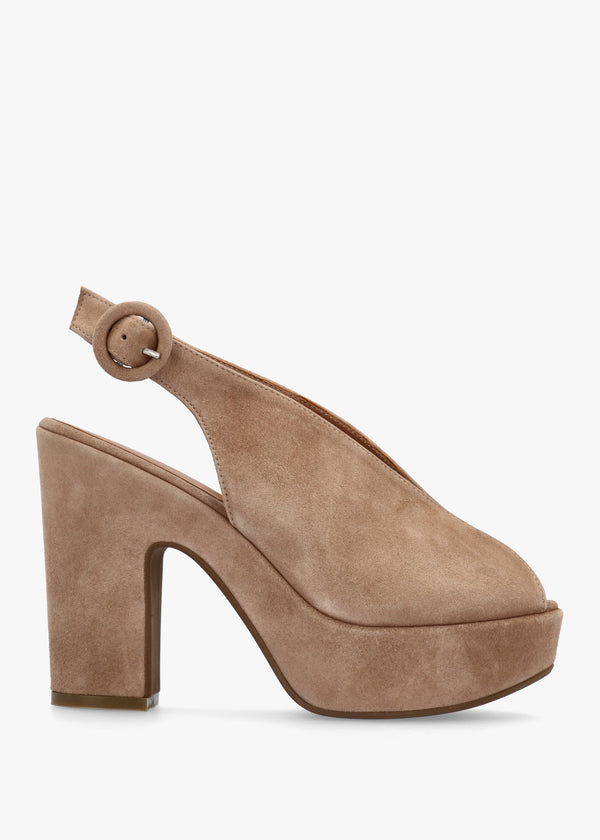 Solay Beige Suede Platform Heeled Sandals