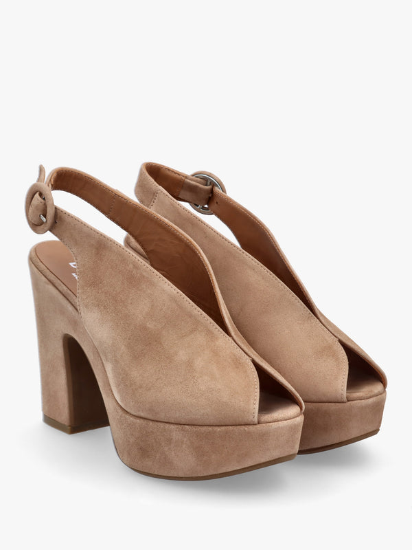 Solay Beige Suede Platform Heeled Sandals
