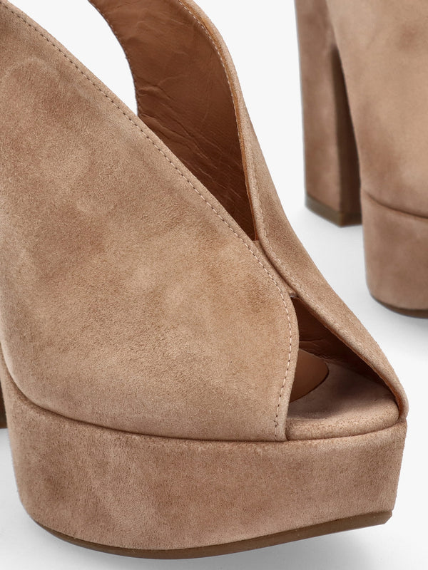 Solay Beige Suede Platform Heeled Sandals
