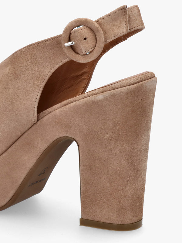 Solay Beige Suede Platform Heeled Sandals