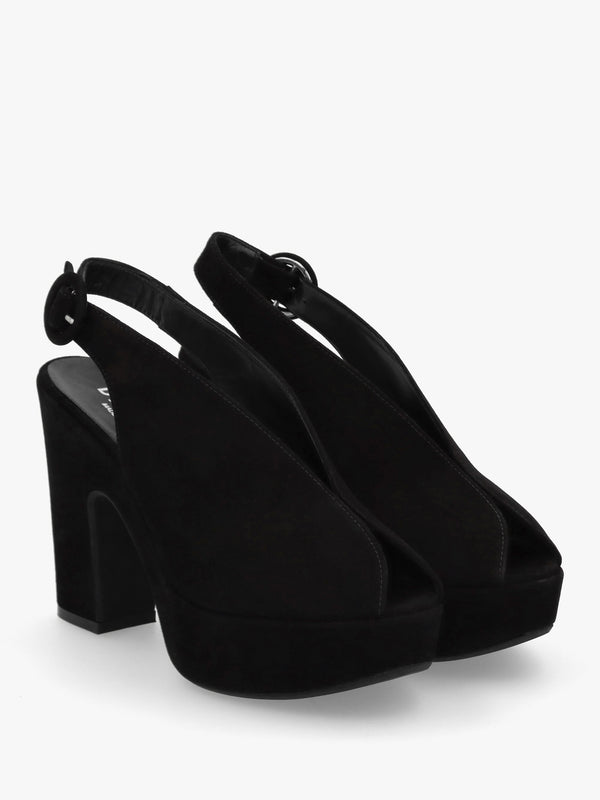 Solay Black Suede Platform Heeled Sandals