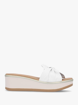 Robow White Leather Knot Top Mules