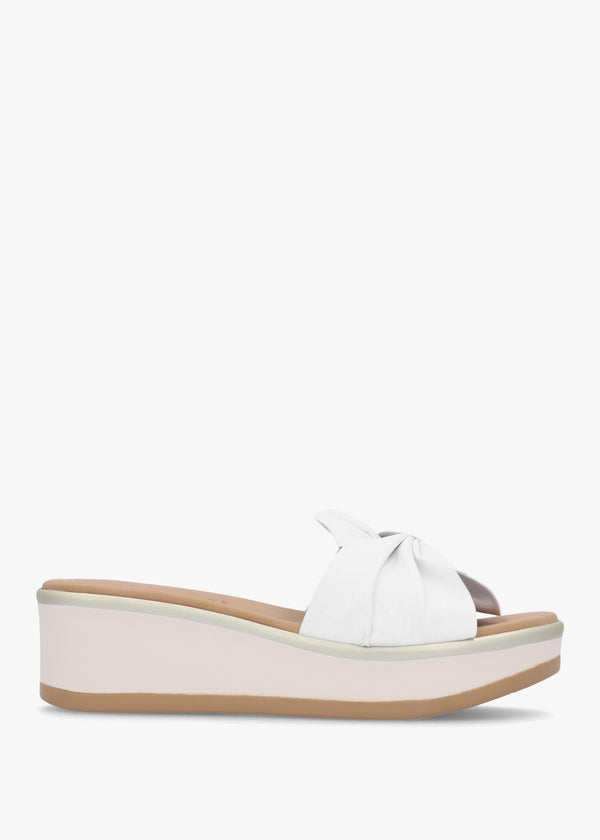 Robow White Leather Knot Top Mules