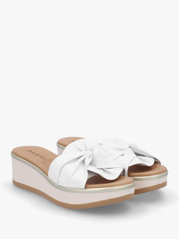 Robow White Leather Knot Top Mules