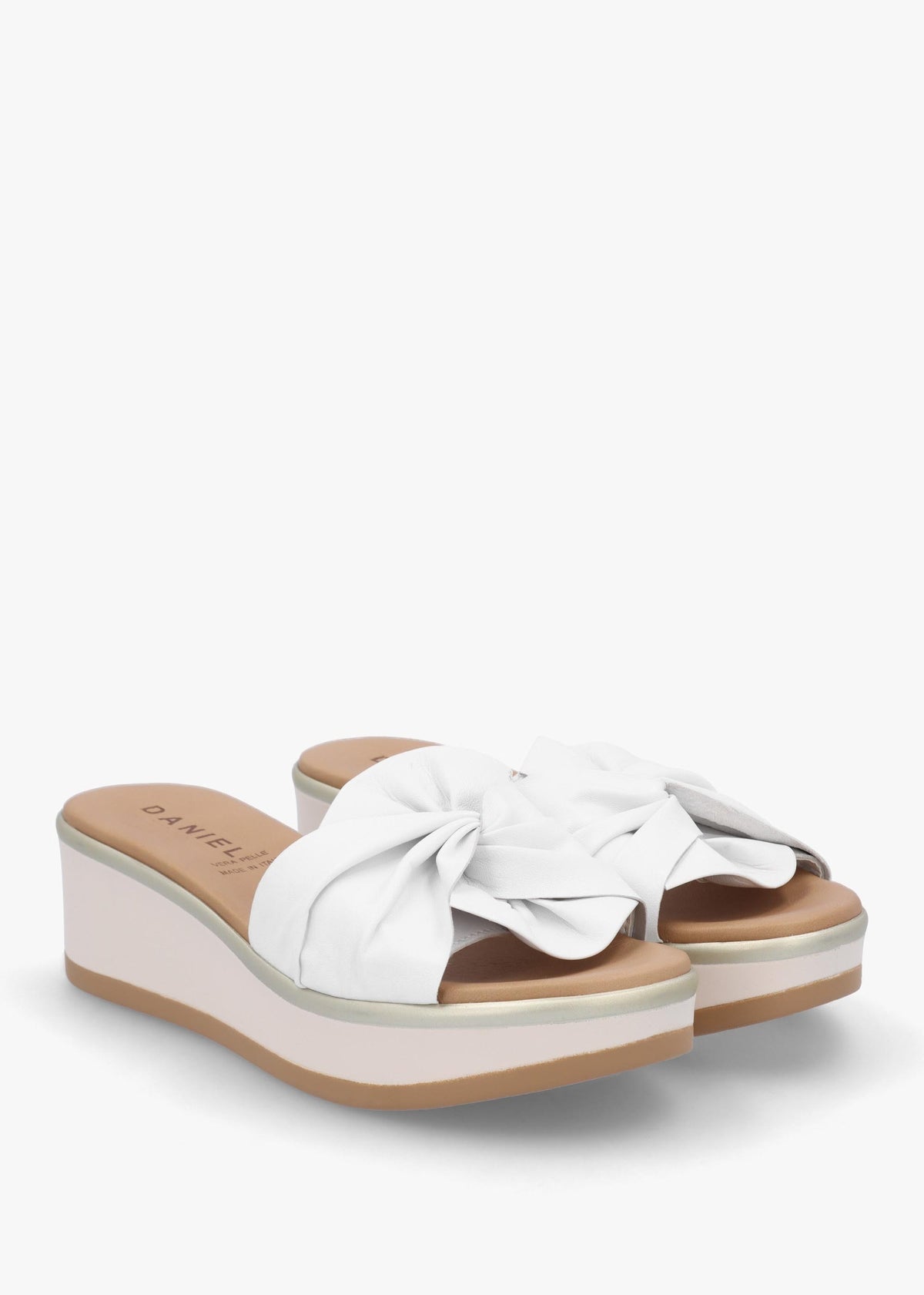 Robow White Leather Knot Top Mules