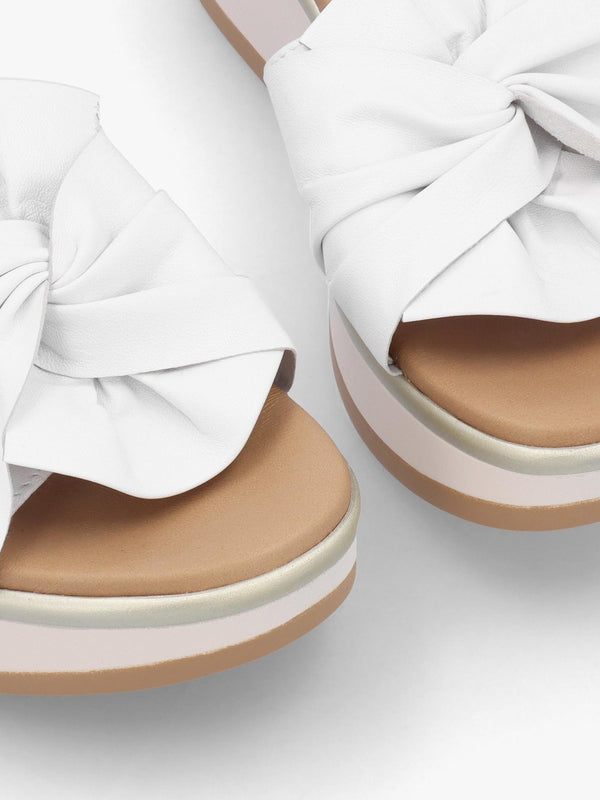 Robow White Leather Knot Top Mules