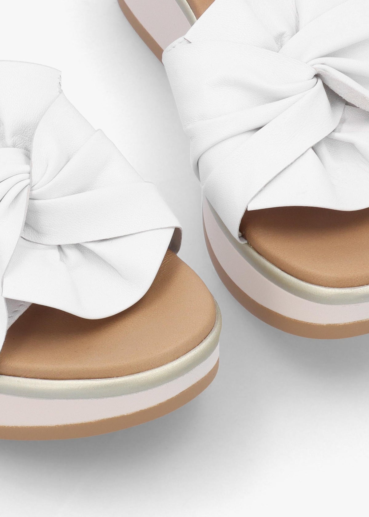 Robow White Leather Knot Top Mules