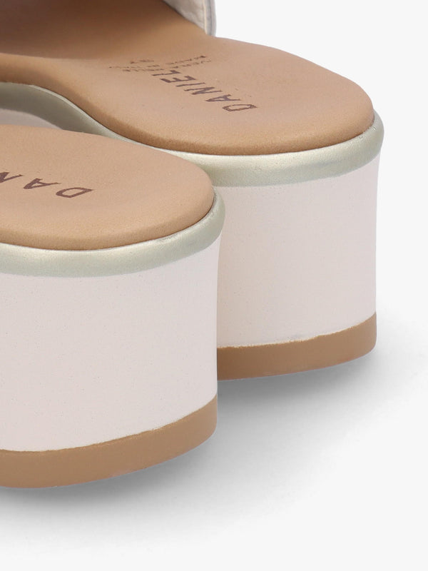 Robow White Leather Knot Top Mules
