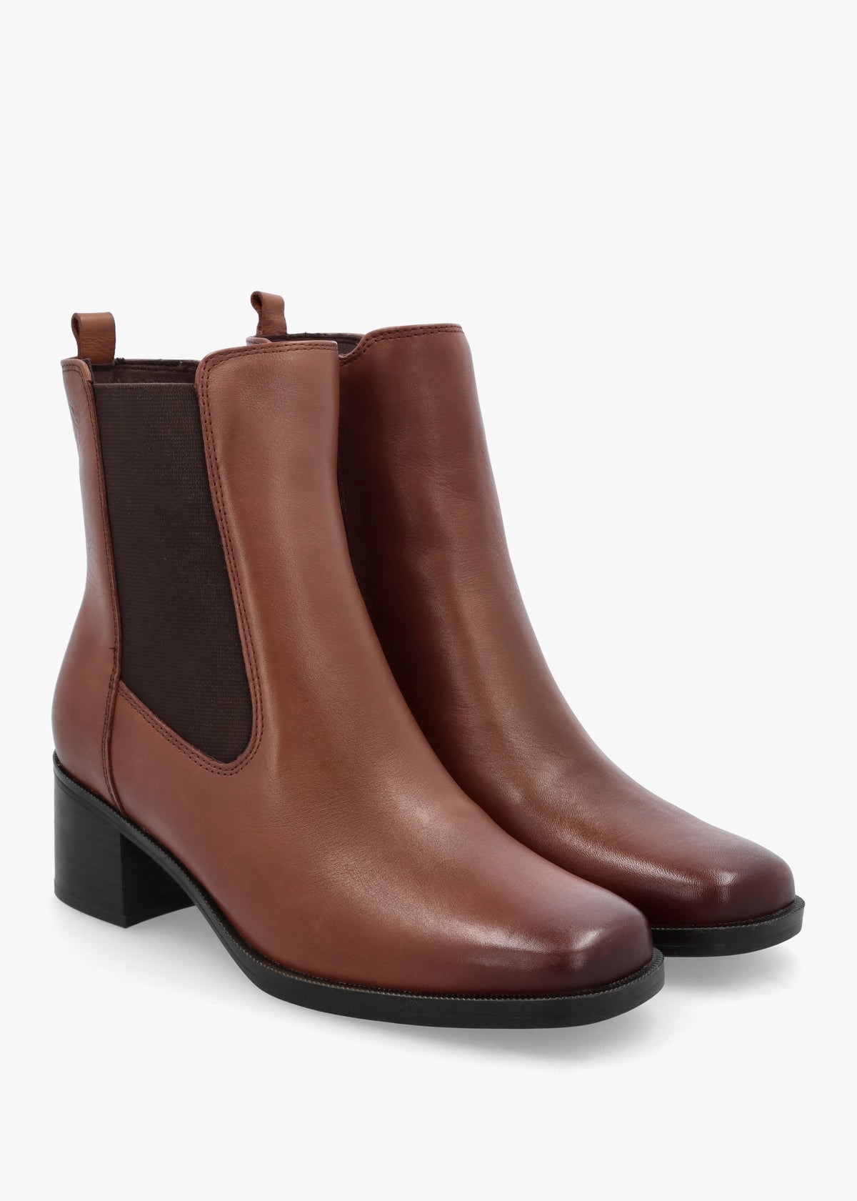 Tan Leather Block Heel Chelsea Boots