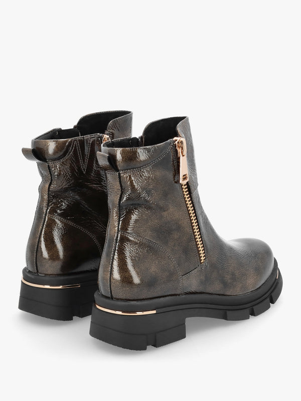 Rust Patent Leather Side Zip Ankle Boots