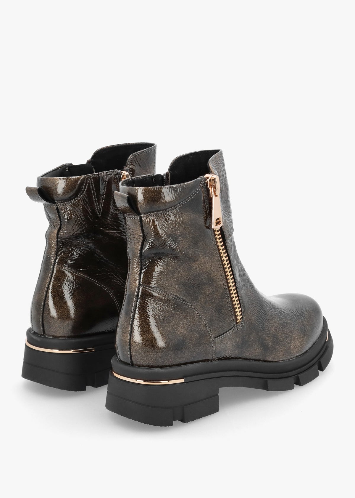 Rust Patent Leather Side Zip Ankle Boots