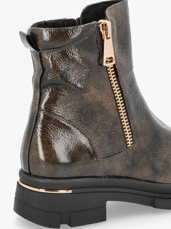 Rust Patent Leather Side Zip Ankle Boots