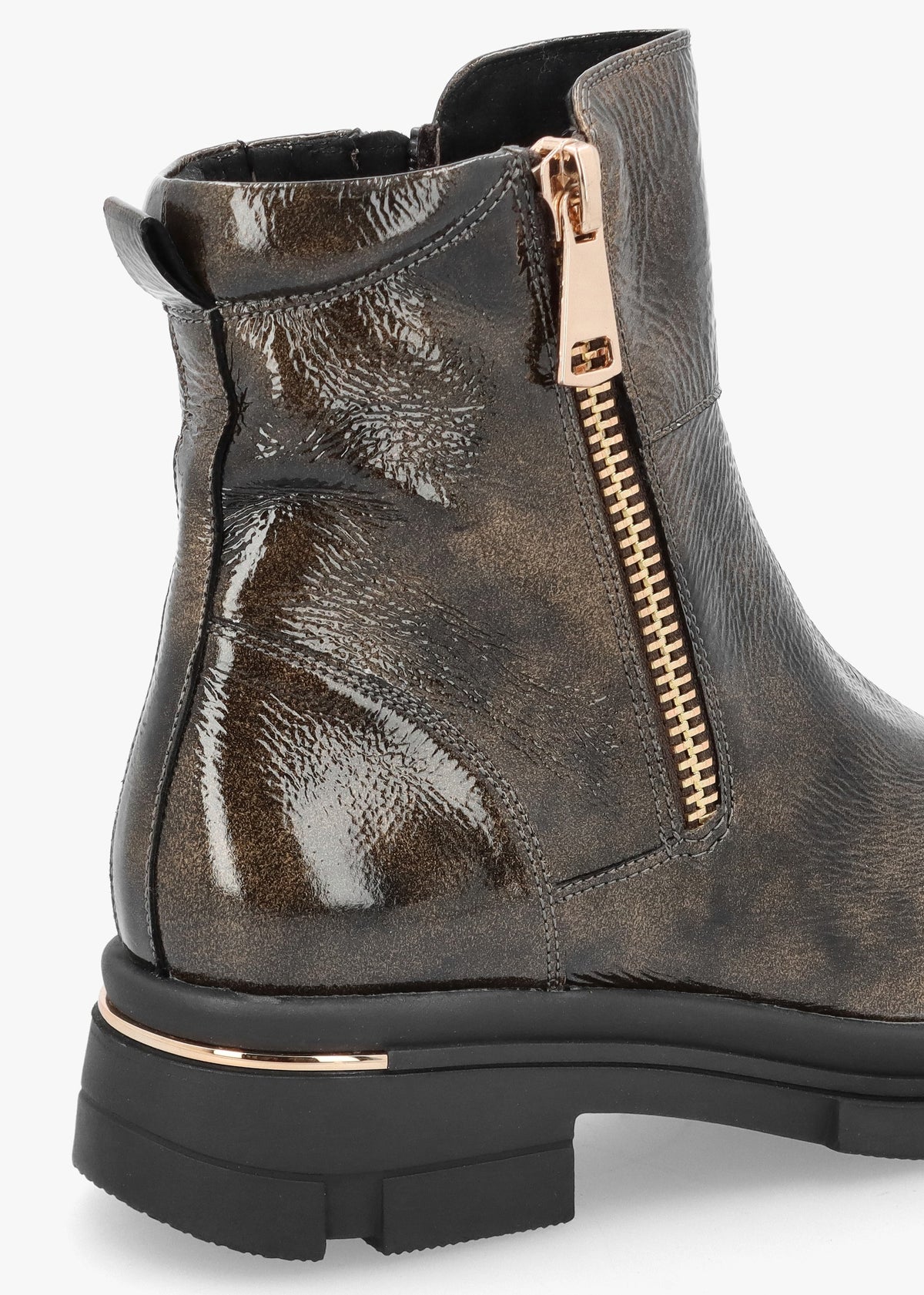 Rust Patent Leather Side Zip Ankle Boots