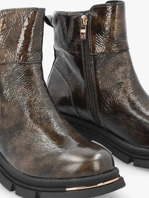 Rust Patent Leather Side Zip Ankle Boots