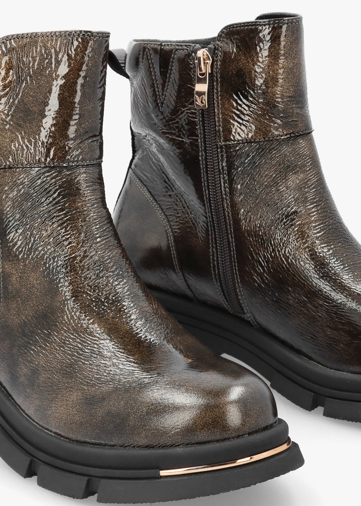 Rust Patent Leather Side Zip Ankle Boots