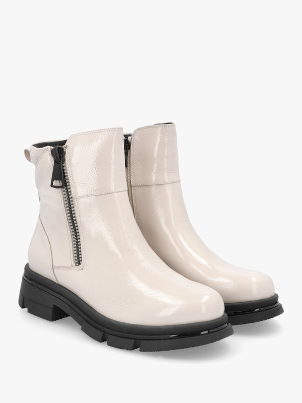 White Patent Leather Side Zip Ankle Boots
