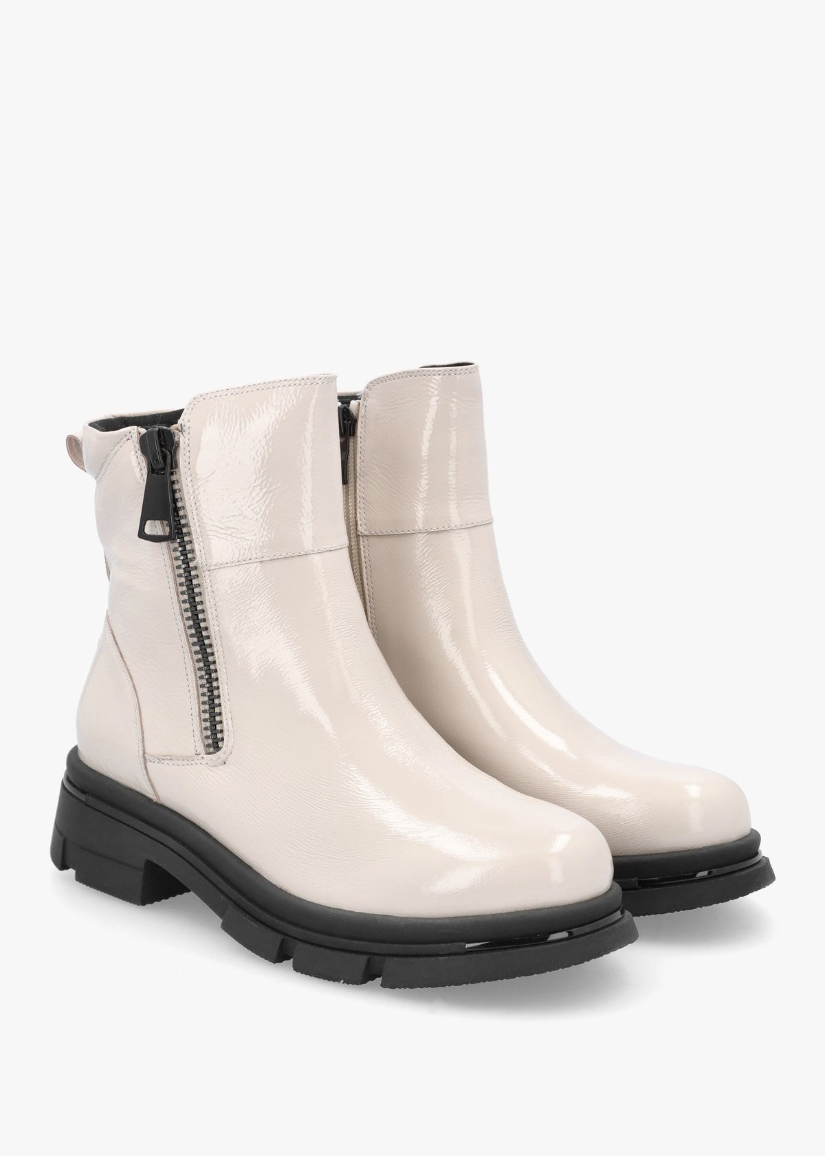 White Patent Leather Side Zip Ankle Boots