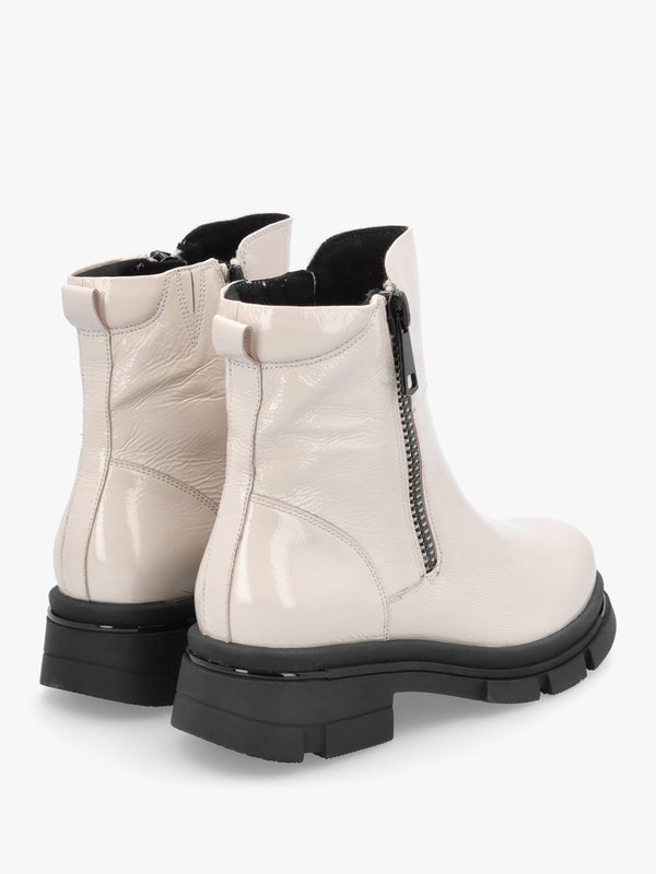 White Patent Leather Side Zip Ankle Boots