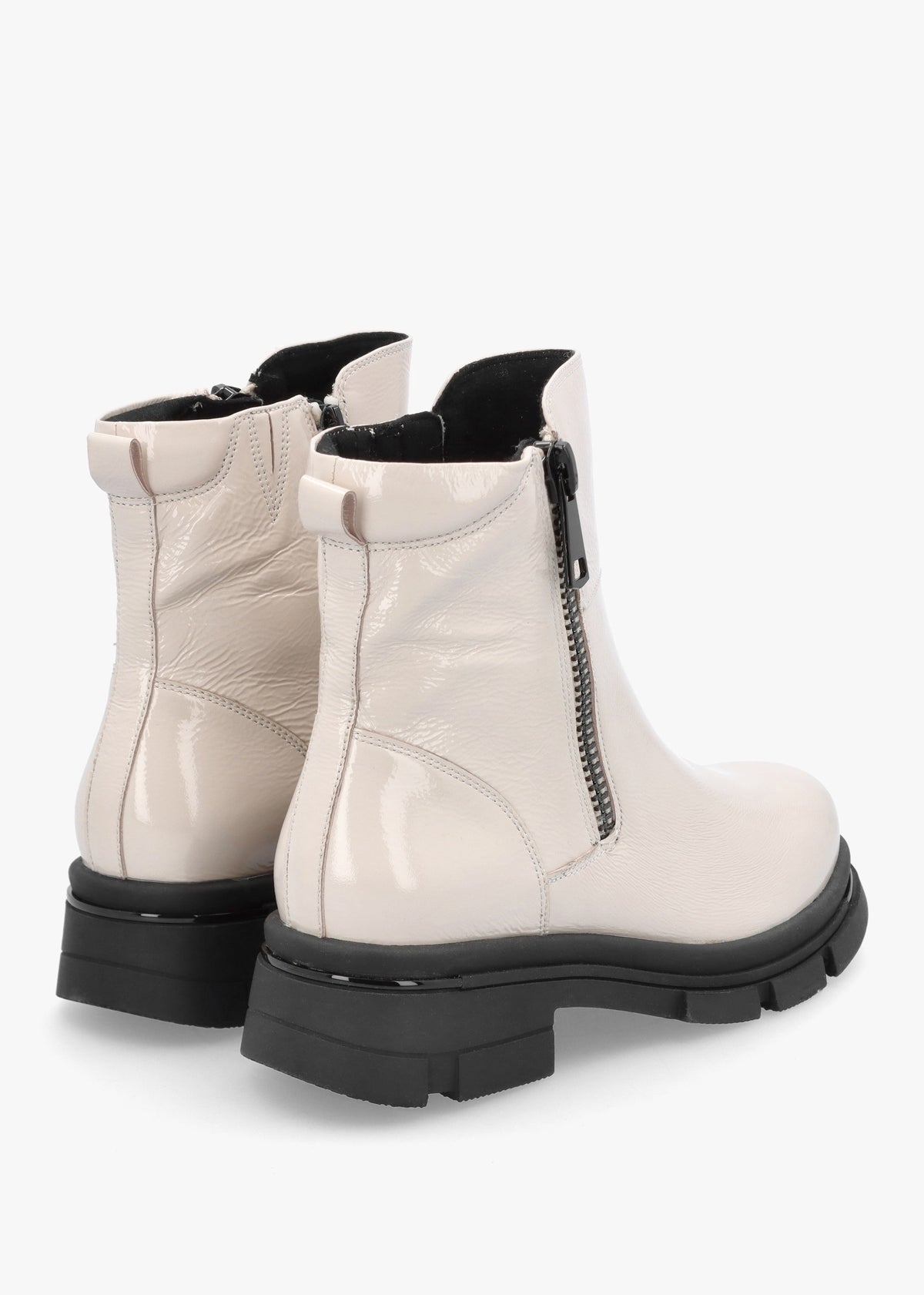White Patent Leather Side Zip Ankle Boots