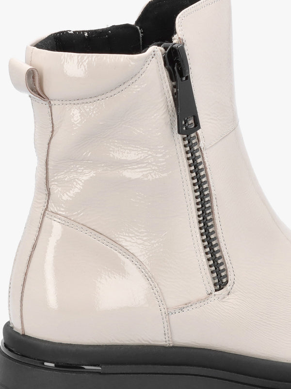 White Patent Leather Side Zip Ankle Boots