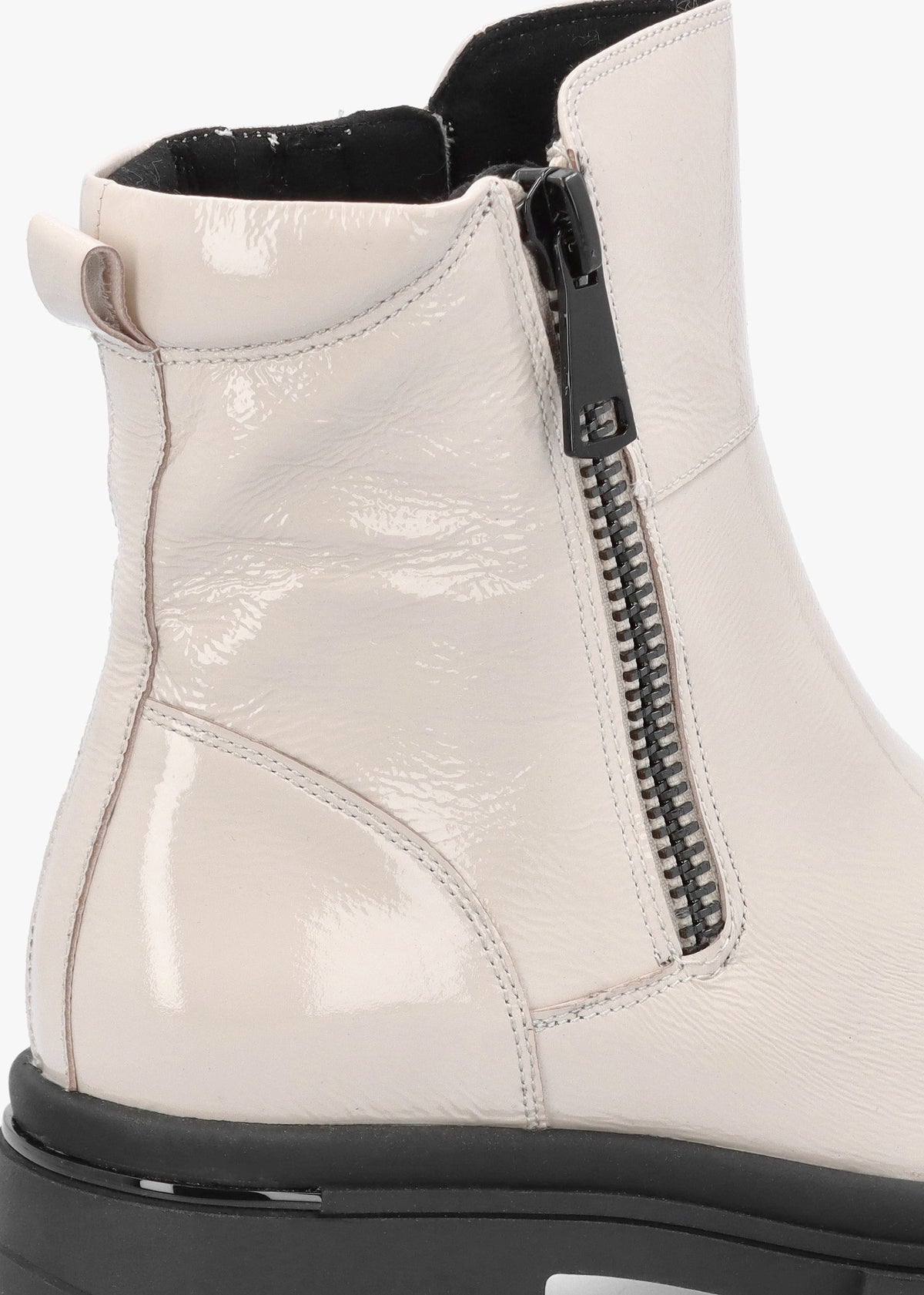 White Patent Leather Side Zip Ankle Boots