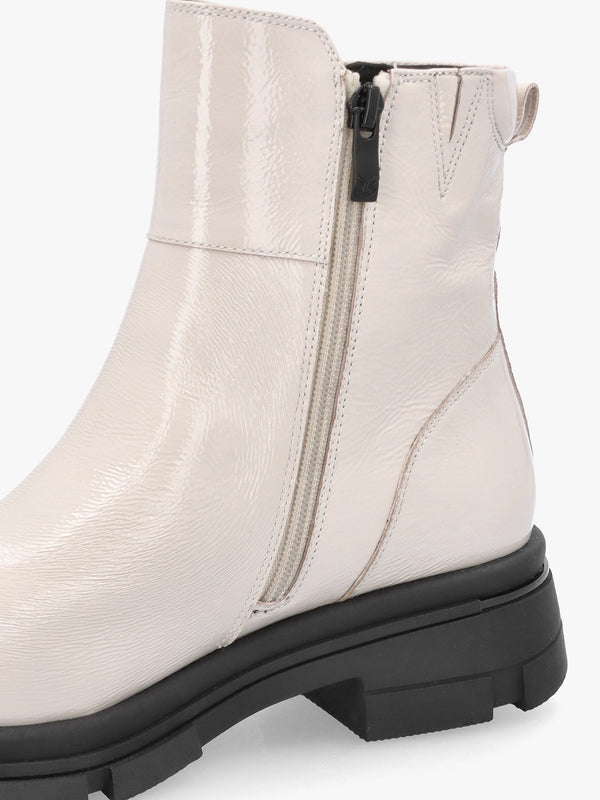 White Patent Leather Side Zip Ankle Boots