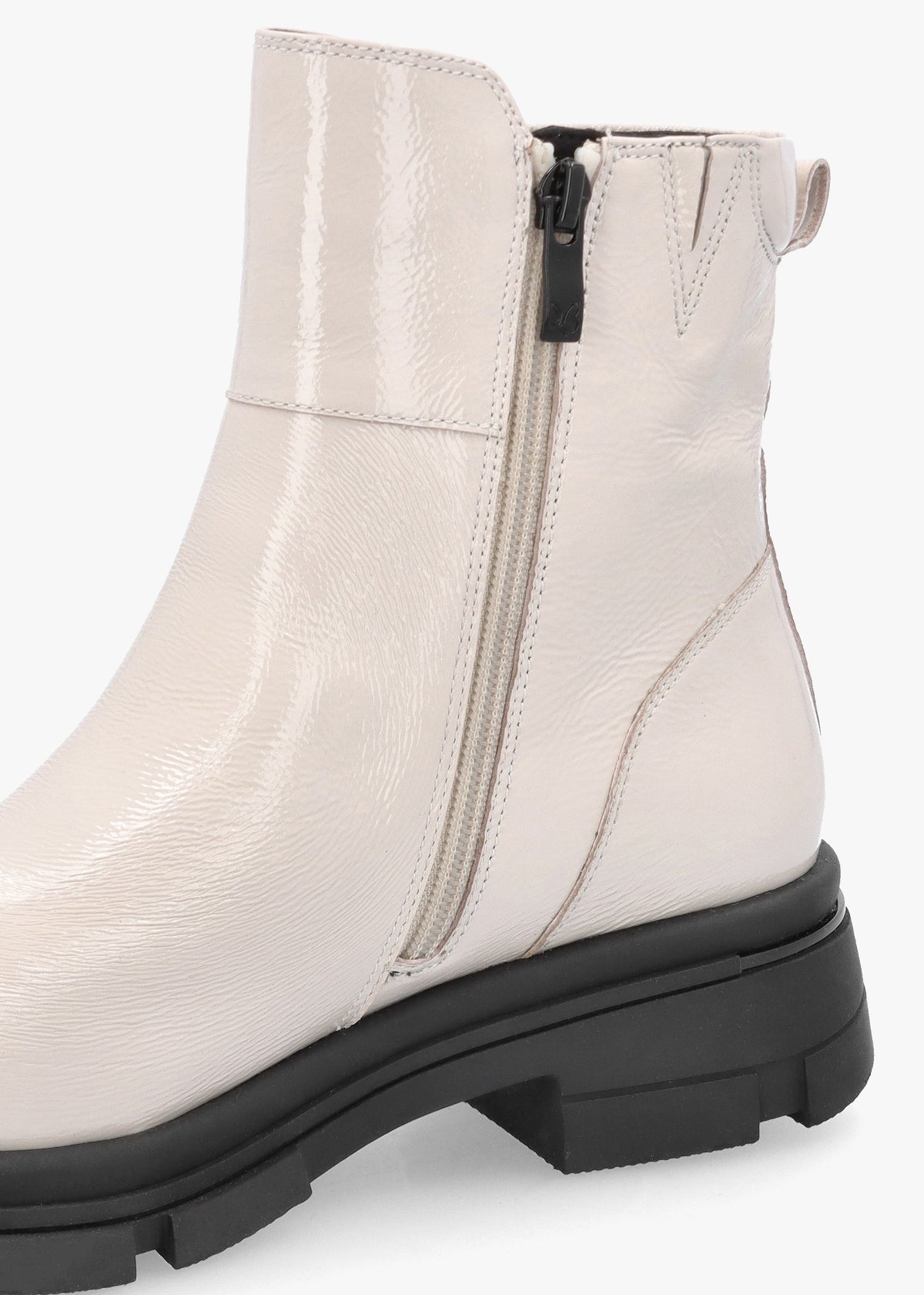 White Patent Leather Side Zip Ankle Boots