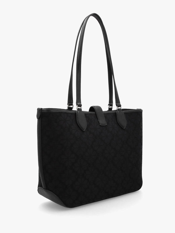 Medium Spade Flower Jacquard Black Open Tote Bag