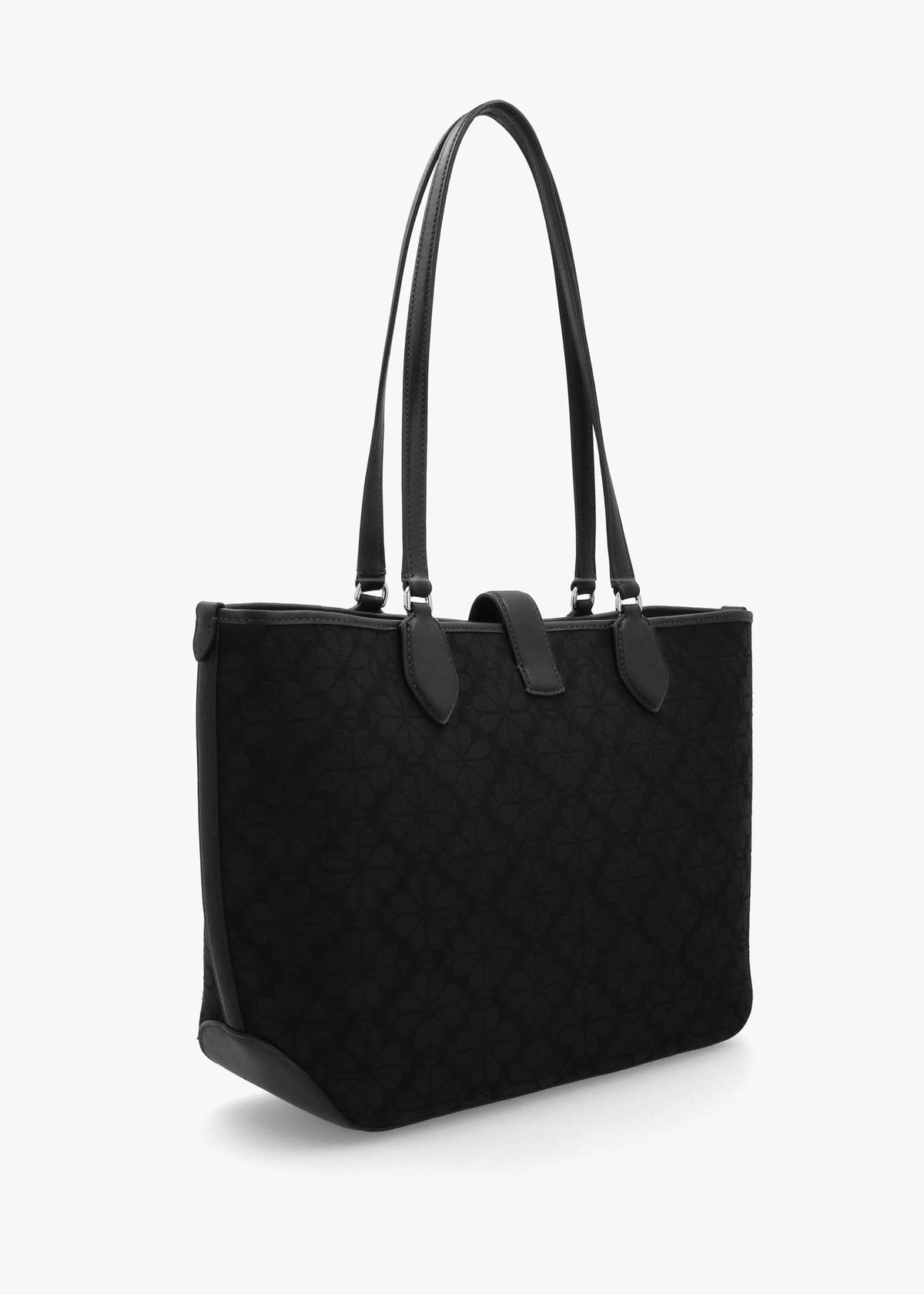 Medium Spade Flower Jacquard Black Open Tote Bag