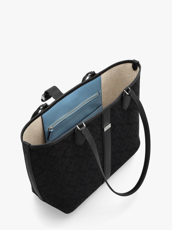 Medium Spade Flower Jacquard Black Open Tote Bag