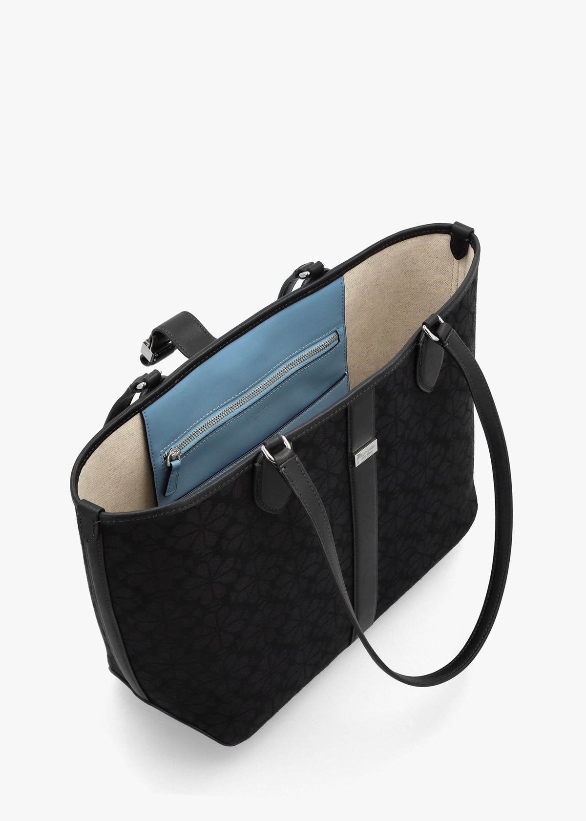 Medium Spade Flower Jacquard Black Open Tote Bag