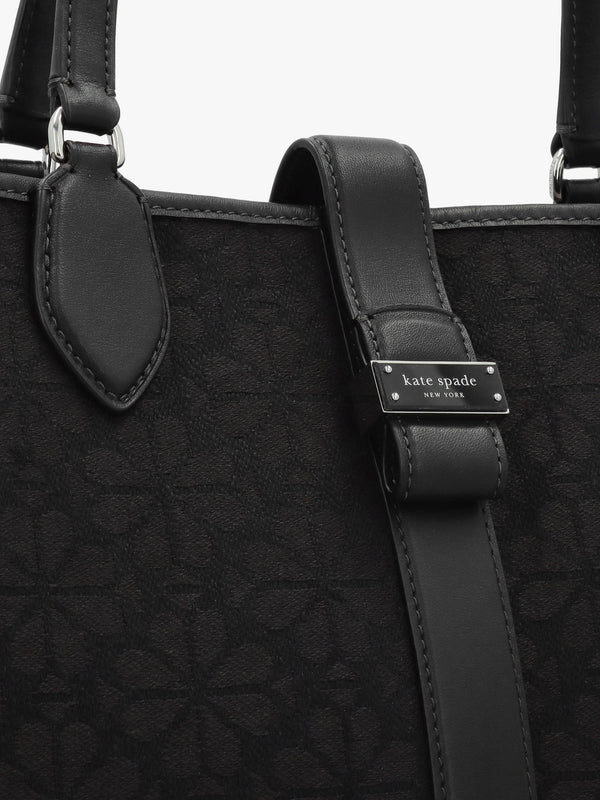 Medium Spade Flower Jacquard Black Open Tote Bag