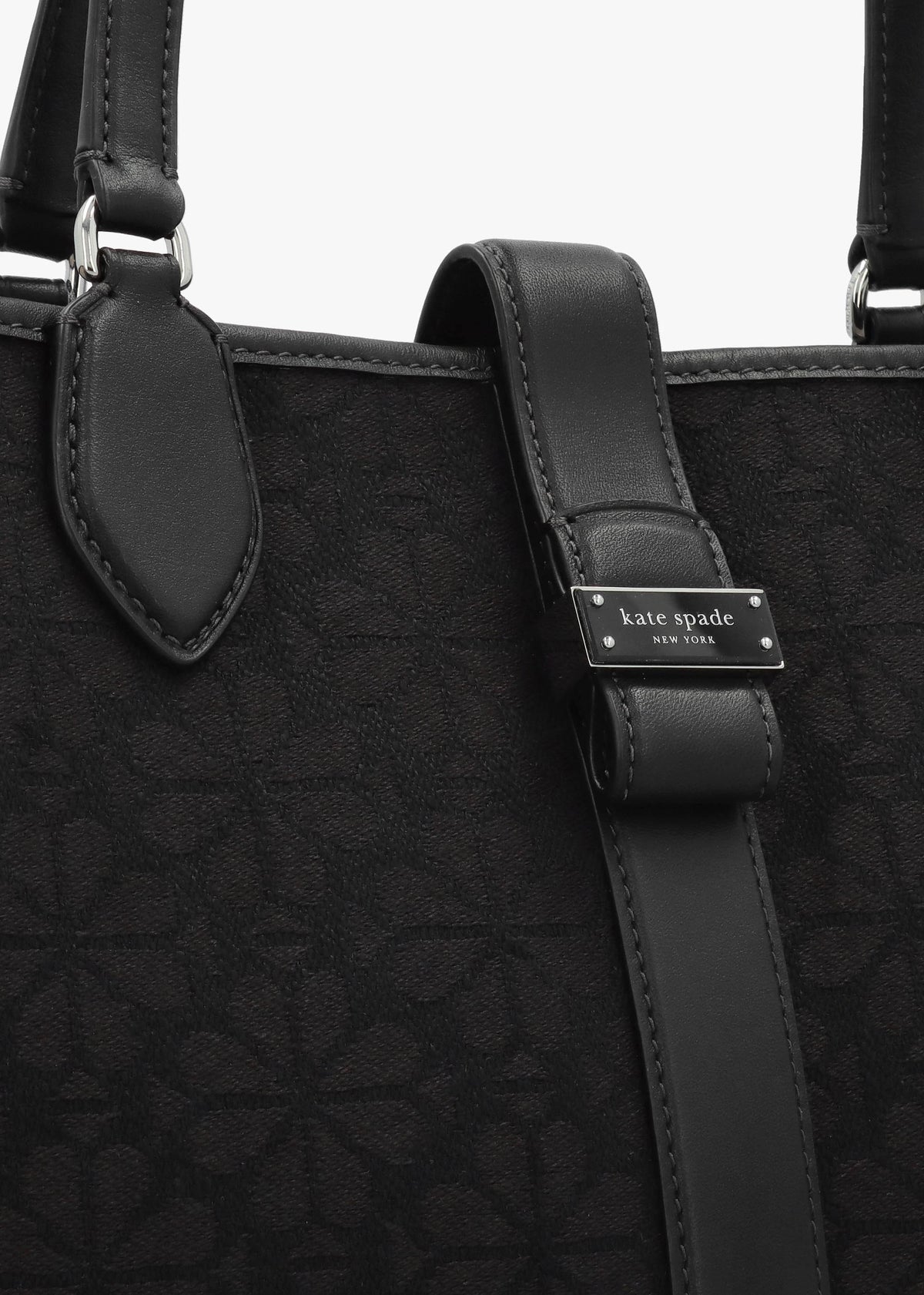 Medium Spade Flower Jacquard Black Open Tote Bag