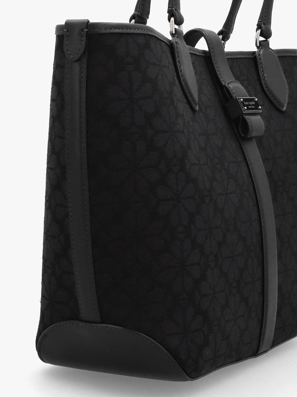 Medium Spade Flower Jacquard Black Open Tote Bag