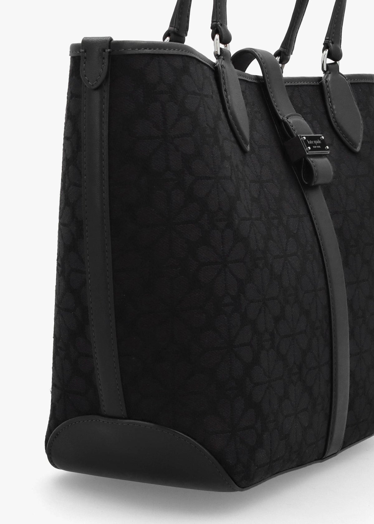 Medium Spade Flower Jacquard Black Open Tote Bag