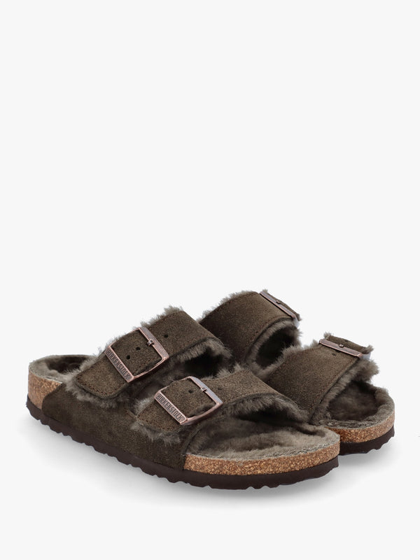Arizona Shearling Mocca Suede Two Bar Mules