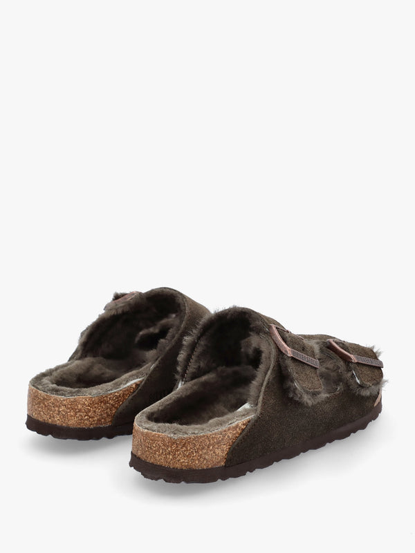 Arizona Shearling Mocca Suede Two Bar Mules
