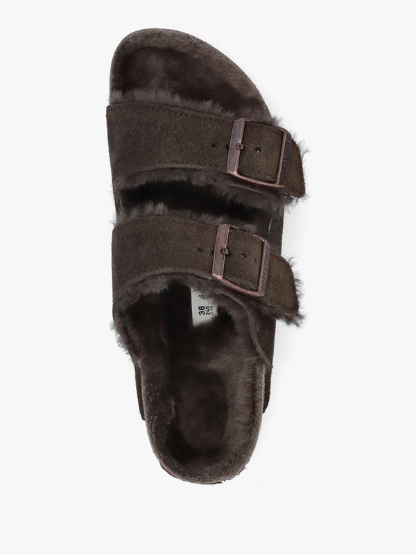 Arizona Shearling Mocca Suede Two Bar Mules