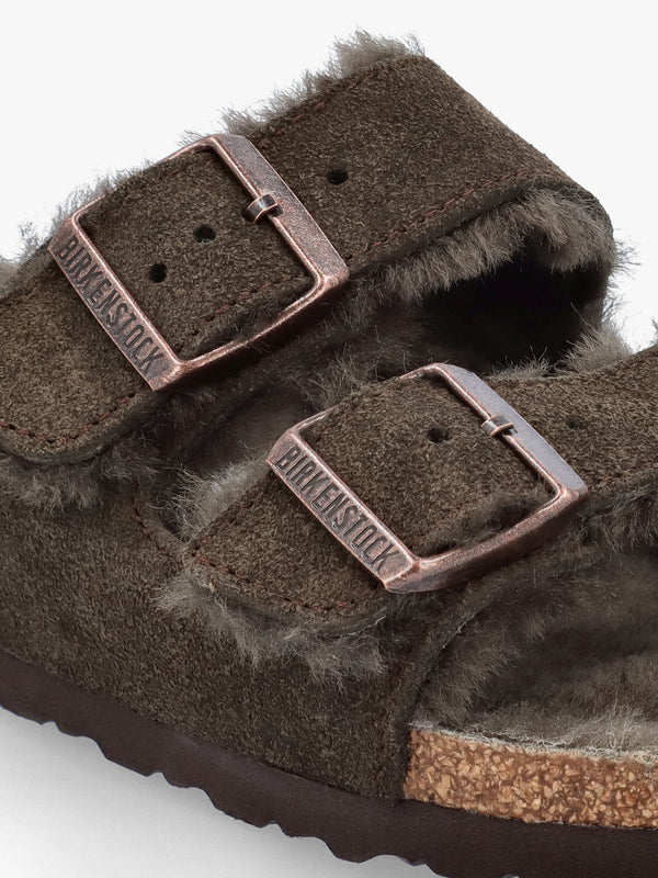 Arizona Shearling Mocca Suede Two Bar Mules