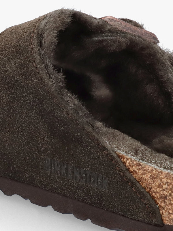 Arizona Shearling Mocca Suede Two Bar Mules