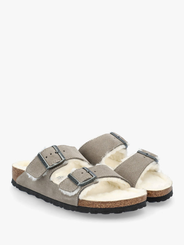 Arizona Shearling Stone Coin Suede Two Bar Mules