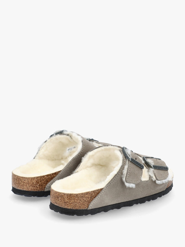 Arizona Shearling Stone Coin Suede Two Bar Mules