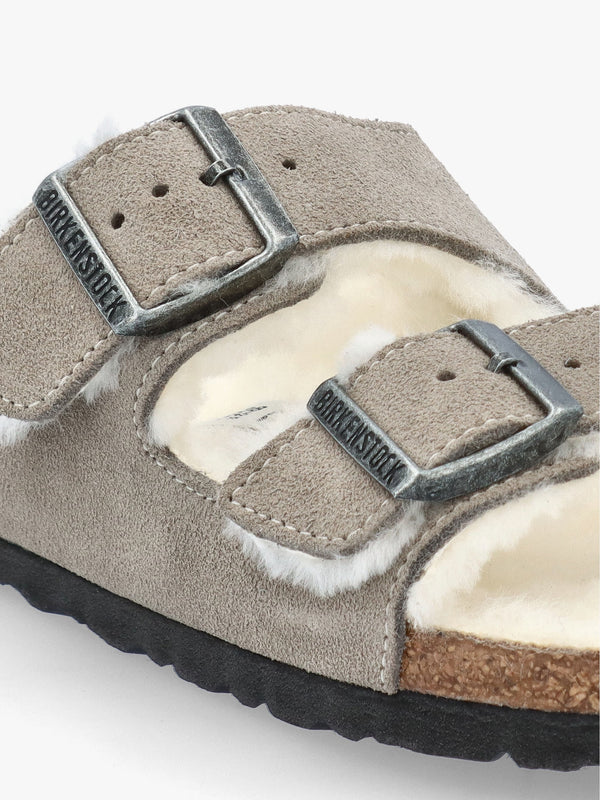 Arizona Shearling Stone Coin Suede Two Bar Mules