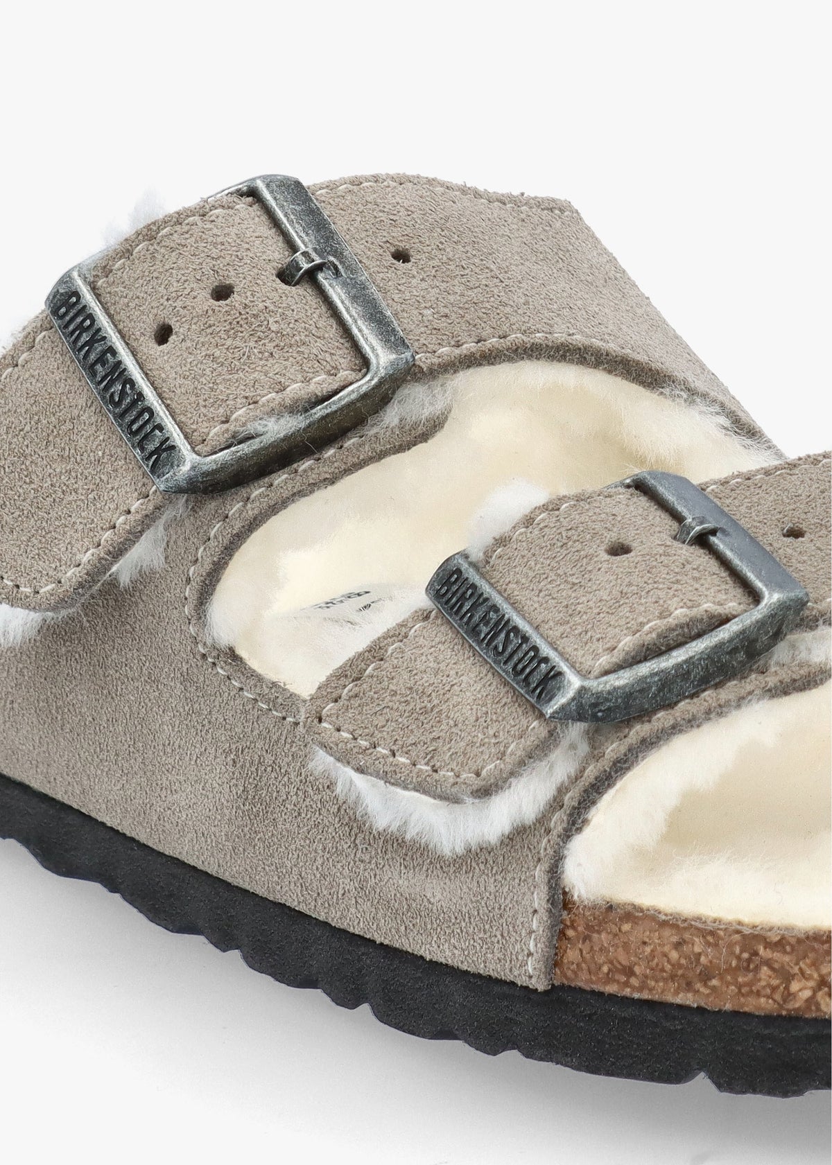 Arizona Shearling Stone Coin Suede Two Bar Mules