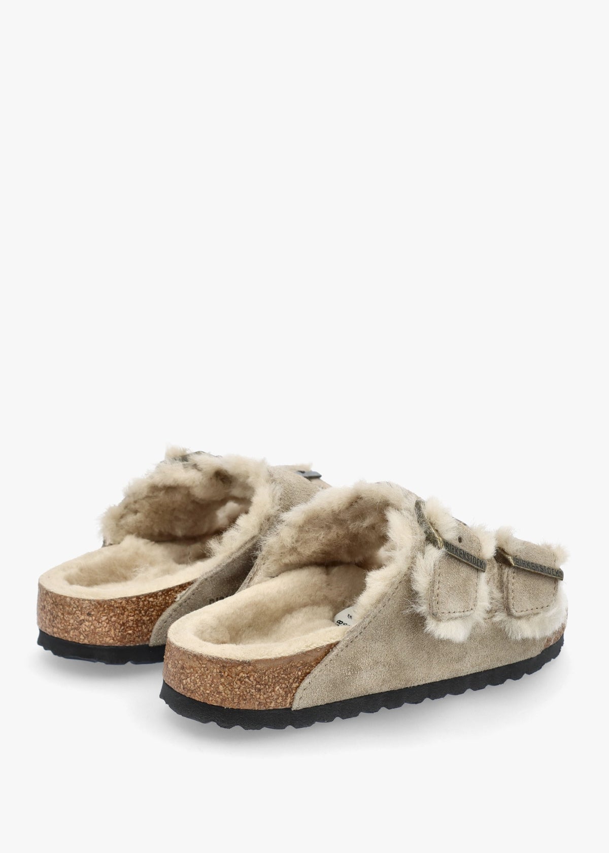 Arizona Shearling Taupe Suede Two Bar Mules